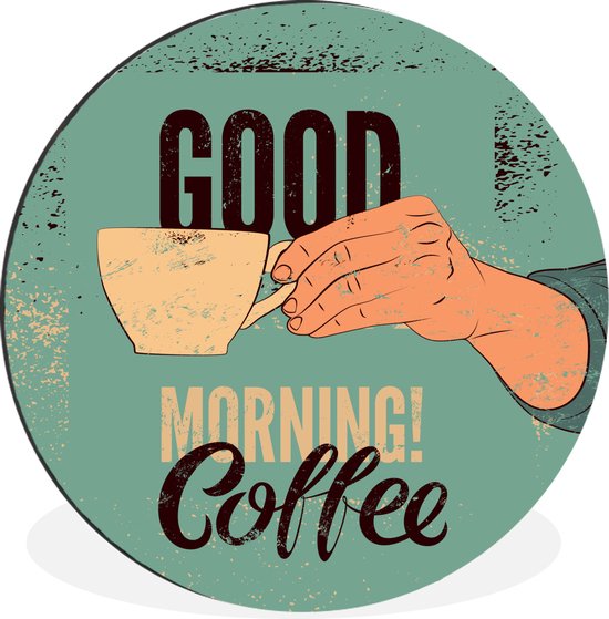Bonjour café vintage turquoise cercle mural aluminium - ⌀ 60 cm - peinture ronde - impression photo sur aluminium / dibond / cercle mural / cercle vivant / cercle de jardin (décoration murale)