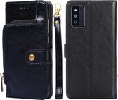 Voor Samsung Galaxy F52 5G Rits Tas PU + TPU Horizontale Flip Lederen Case met Houder & Kaartsleuf & Portemonnee & Lanyard (Zwart)