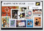 Happy new year – Luxe postzegel pakket (A6 formaat) : collectie van 25 verschillende postzegels van happy new year – kan als ansichtkaart in een A6 envelop - authentiek cadeau - ka
