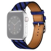 Strip textuur lederen vervangende horlogebanden voor Apple Watch Series 6 & SE & 5 & 4 44mm/3 & 2 & 1 42mm (Blauw Zwart)