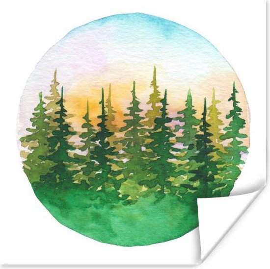 Poster Aquarelle - Aquarelle - Forêt - 100x100 cm XXL