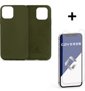Coverzs Luxe Liquid Silicone case geschikt voor Apple iPhone 12 / 12 Pro - legergroen + glazen Screen Protector