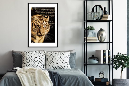 Fotolijst incl. Poster - Tijger - Tekst - Goud - 60x90 cm - Posterlijst