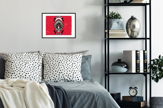 Fotolijst incl. Poster - Doodskop - Indianentooi - Vintage - Tekening - 40x30 cm - Posterlijst