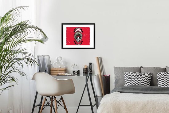 Fotolijst incl. Poster - Doodskop - Indianentooi - Vintage - Tekening - 40x30 cm - Posterlijst