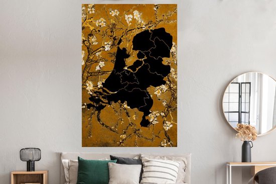 Affiche Carte - Nederland - Fleurs - 120x180 cm XXL