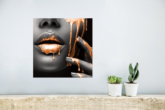 Poster Lippen - Oranje - Zwart - 30x30 cm