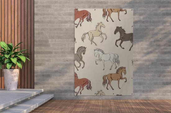 Décoration murale Paarden - Wit - Grijs - Filles - Enfants - Meiden - 120x180 cm - Poster jardin - Toile jardin - Poster extérieur