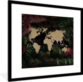 Fotolijst incl. Poster - Wereldkaart - Planten - Bloemen - 40x40 cm - Posterlijst