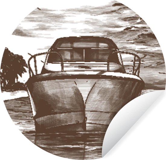 Papier Peint Cercle - Bateau - Mer - Zwart - Wit - 30x30 cm - Cercle Mural - Auto-Adhésif - Autocollant Papier Peint Rond