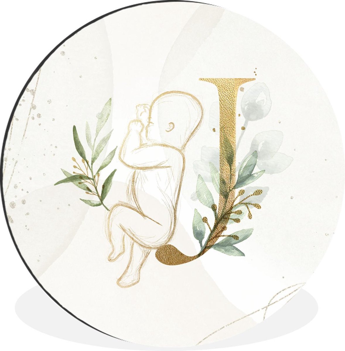 WallCircle - Wandcirkel - Muurcirkel - Letters - J - Waterverf - Baby - Aluminium - Dibond - 30x30 cm - Binnen en Buiten