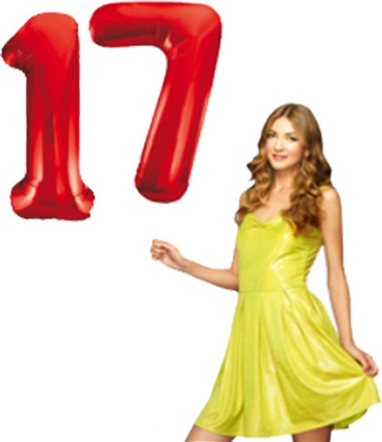 Rode cijfer ballon 17 inclusief helium gevuld.