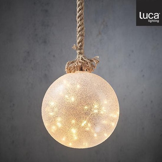 Luca Lighting Bal aan Touw Kerstverlichting met 40 LED Lampjes - H100 x Ø20 cm - Frosted White