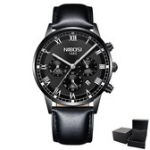 NIBOSI - Horloge voor mannen - Zwart - Quartz - 42mm - Leren band - 3 ATM waterdicht