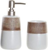 Badkamerset zeeppompje en beker/tandenborstelhouder wit polystone 11 cm - badkamer accessoires