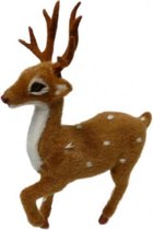kerstfiguur lopend hert 32 cm pluche bruin/wit