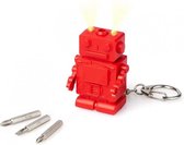 sleutelhanger Robot 5,6 cm RVS rood 4-delig