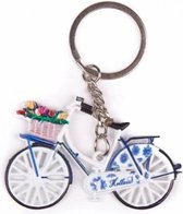 sleutelhanger fiets en tulpen Delfts blauw 7 x 4 cm staal