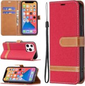 Kleuraanpassing Denim Textuur Horizontale Flip Leren Hoes Met Houder & Kaartsleuven & Portemonnee & Lanyard Voor iPhone 13 Pro (Rood)