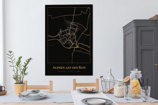 Peinture sur toile Carte - Alphen aan den Rijn - Or - Zwart - 80x120 cm - Décoration murale