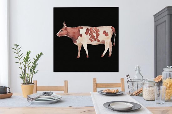 Peintures sur Toile Vache - Animal - Zwart - 90x90 cm - Décoration murale