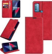 Voor wiko Power U30 Retro-skin Zakelijke magnetische zuignap lederen tas met houder en kaartsleuven en portemonnee (rood)