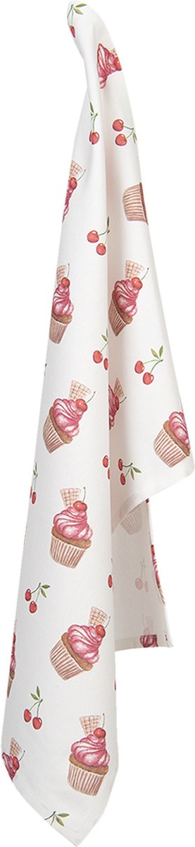 Clayre & Eef Theedoek 50x70 cm Rood Wit Katoen Cupcakes Vaatdoek