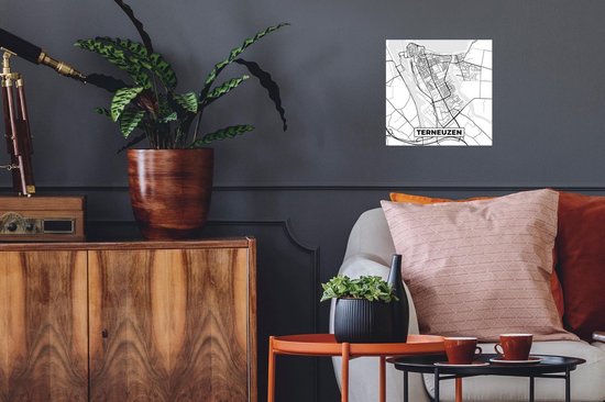 Stickers muraux - Film autocollant - Carte - Terneuzen - Zwart - Wit - 30x30 cm - Film adhésif - Stickers muraux muraux Chambre d'enfant - Papier peint autocollant - Papier peint autocollant - Film autocollant