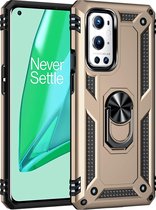 OnePlus 9 Pro Hoesje - Mobigear - Armor Ring Serie - Hard Kunststof Backcover - Goud - Hoesje Geschikt Voor OnePlus 9 Pro