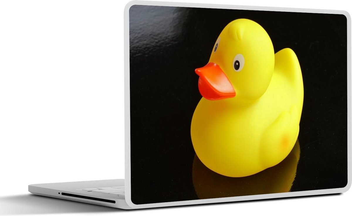 Laptop sticker 15.6 inch Gele bad eend met weerspiegeling op zwarte