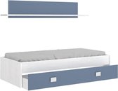 Uitschuifbaar kinderbed + 1 plank - Wit / blauw eiken - 2x90x190 cm - NOA
