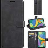 Retro kalf patroon gesp horizontale flip lederen tas met houder & kaartsleuven & portemonnee voor Samsung Galaxy F52 5G (zwart)