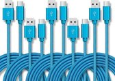 5 stuks USB naar USB-C / Type-C nylon gevlochten oplaadkabel voor gegevensoverdracht, kabellengte: 2 m (blauw)