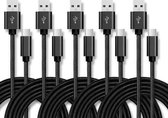 5 stuks USB naar USB-C / Type-C nylon gevlochten oplaadkabel voor gegevensoverdracht, kabellengte: 3 m (zwart)