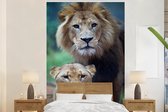 Papier peint - Papier peint photo peint Portrait - Lion - Lionne - Largeur 155 cm x Hauteur 240 cm