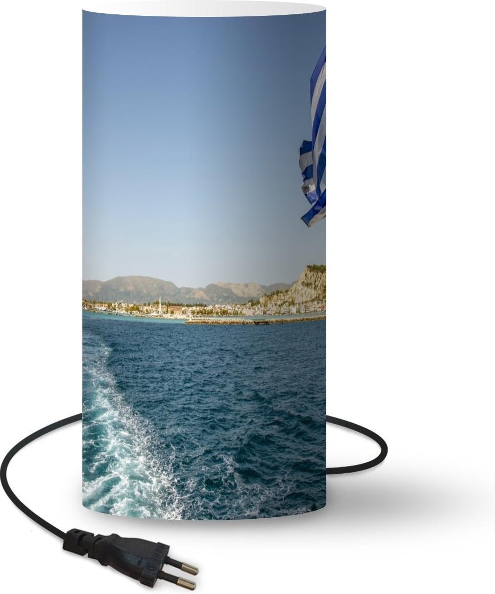 Lamp - Nachtlampje - Tafellamp slaapkamer - De vlag van Griekenland boven de zee - 54 cm hoog - Ø24.8 cm - Inclusief LED lamp