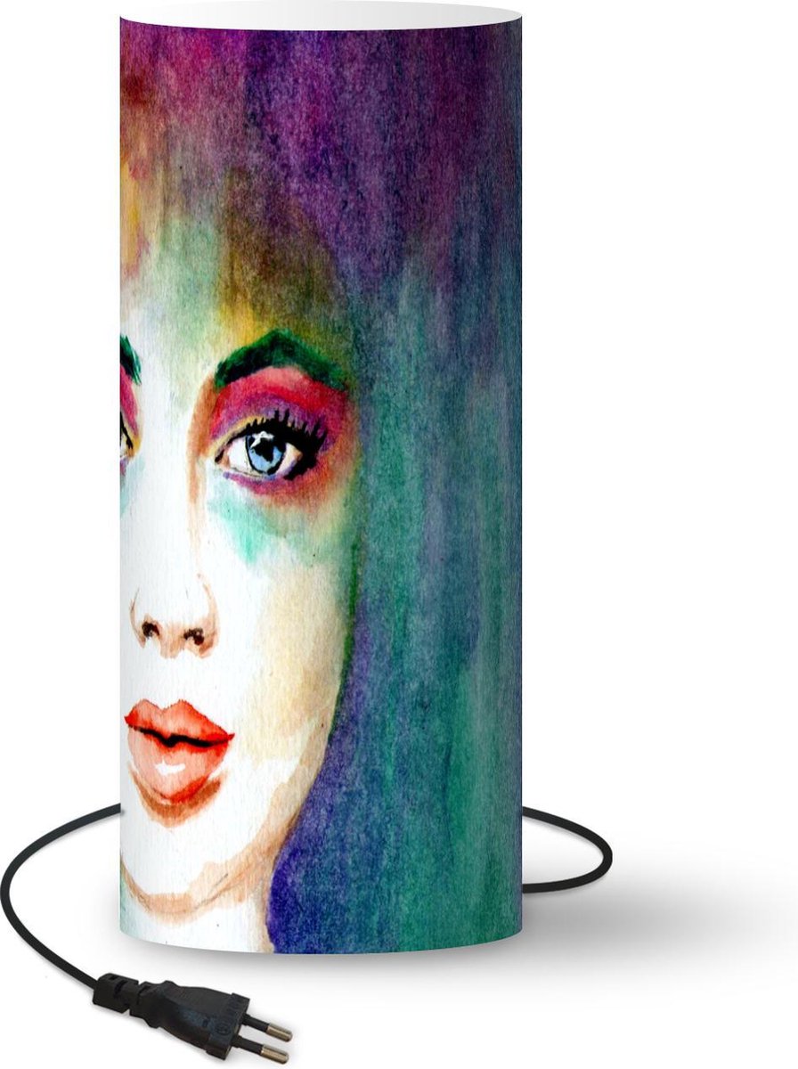 Lamp - Nachtlampje - Tafellamp slaapkamer - Woman art met veel kleuren - 70 cm hoog - Ø29.6 cm - Inclusief LED lamp