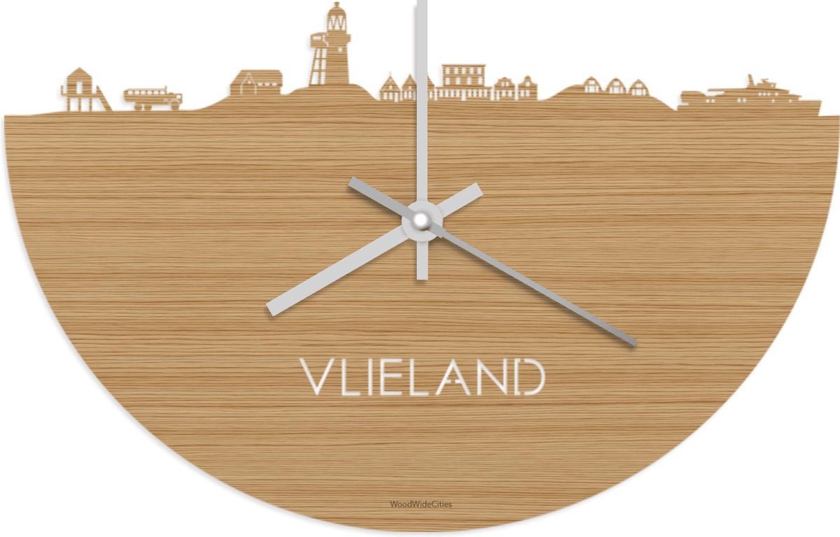 Skyline Klok Vlieland Bamboe hout - Ø 40 cm - Stil uurwerk - Wanddecoratie - Meer steden beschikbaar - Woonkamer idee - Woondecoratie - City Art - Steden kunst - Cadeau voor hem - Cadeau voor haar - Jubileum - Trouwerij - Housewarming -