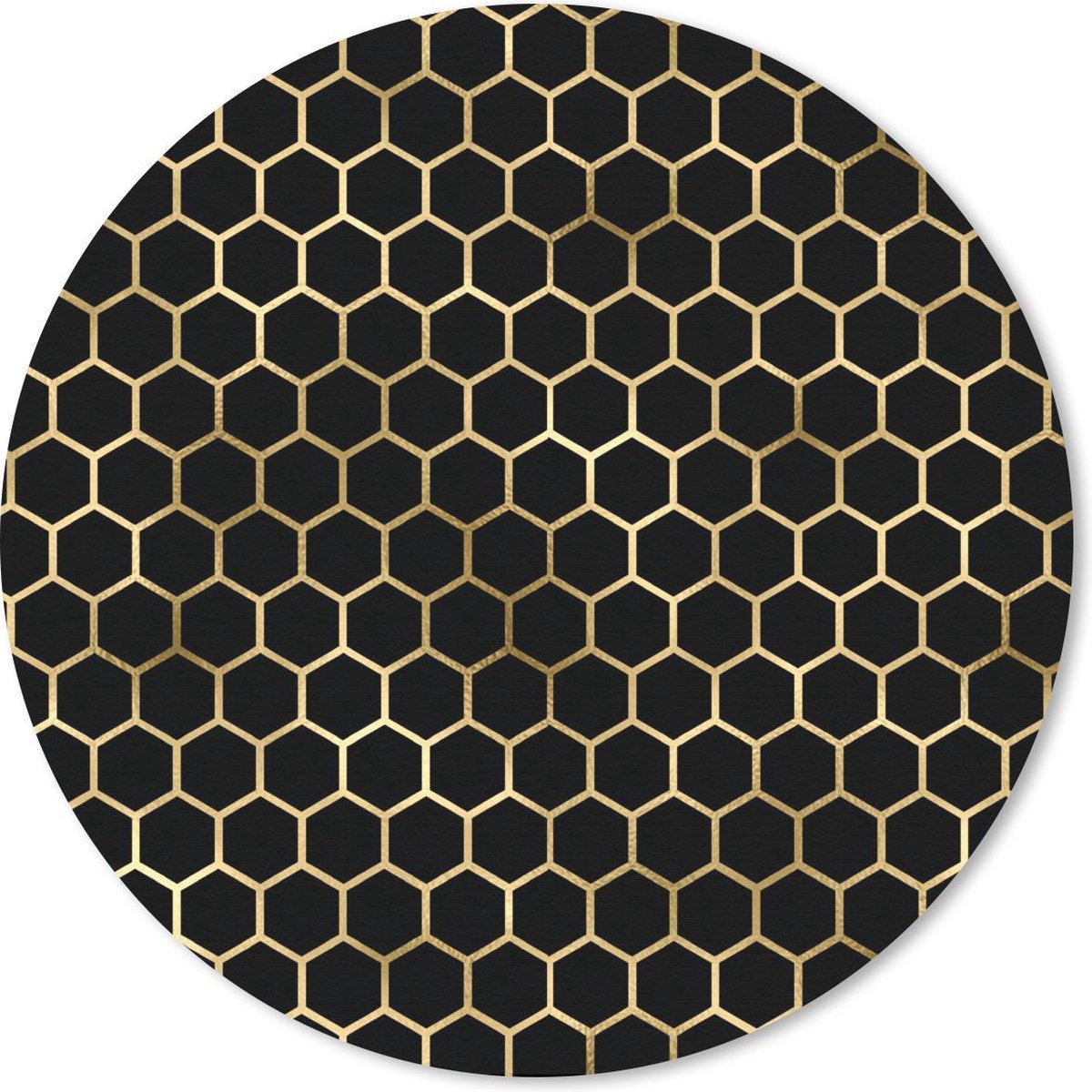 Muismat rond 20x20 cm - Mousepad Patronen - Hexagon - Goud - Zwart - Ronde muismatten
