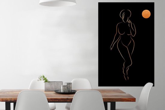 Affiche Femme - Lune - Black and gold - Line art - 80x120 cm