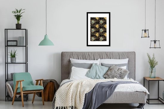 Cadre photo avec affiche - Motifs - Plumes de paon - Or - 40x60 cm - Cadre pour affiche