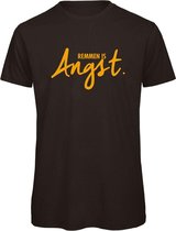 T-shirt Zwart S - Remmen is angst - okergeel - soBAD. | Foute apres ski outfit | kleding | verkleedkleren | wintersport t-shirt | wintersport dames en heren