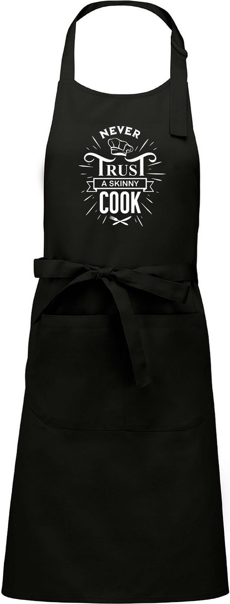 Mijncadeautje - Luxe schort - Never trust a skinny cook - zwart