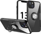 Schokbestendige transparante TPU + acryl beschermhoes met ringhouder voor iPhone 13 mini (zilverzwart)