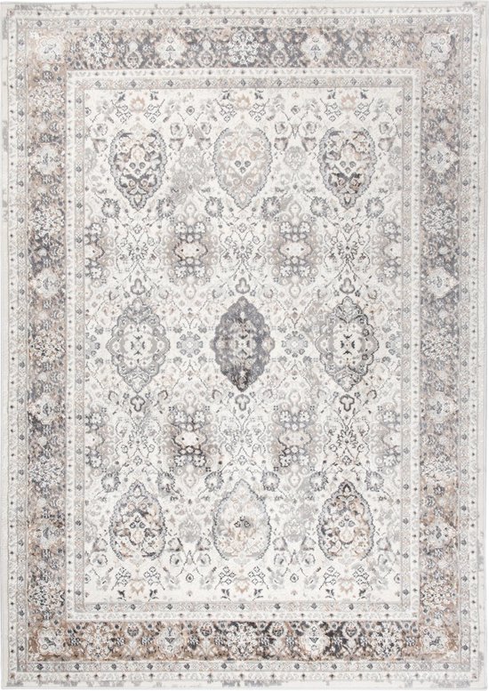 TAPISO Valley Tapis Salon Chambre Vintage Gris Clair Beige Doux 200x300