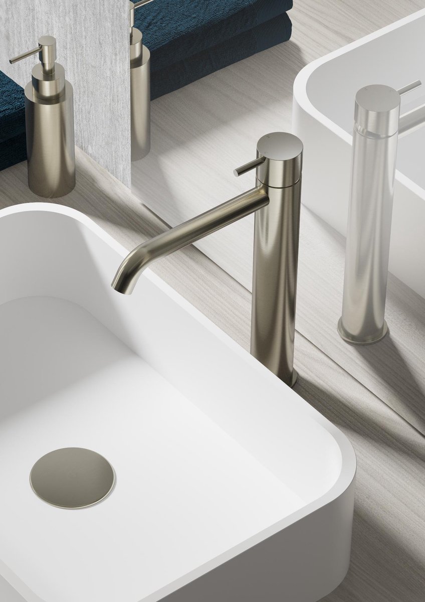 Hotbath Cobber - Wastafelmengkraan - zonder Waste - Laag - Geborsteld Nikkel - Opbouw - Nikkel - V02