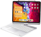 Bluetooth toetsenbord geschikt voor iPad Pro- 12.9 inch - (2021, 2020 en 2018) - QWERTY - Bluetooth Toetsenbord hoes - Toetsenbord verlichting en Touchpad - 360 graden draaibaar - Zilver