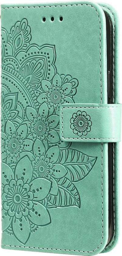 Étui pour iPhone 11 Book Case avec Motif - Porte-Cartes - Portefeuille - Imprimé Fleur - Apple iPhone 11 - Turquoise
