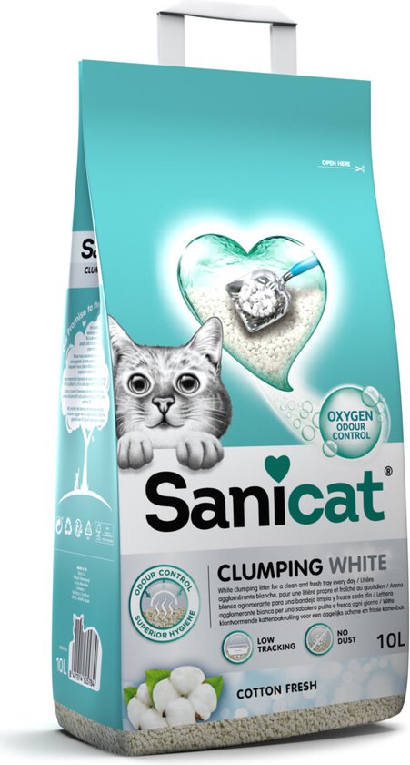 Sanicat Kattenbakvulling Clumping White Cotton Fresh 10 liter