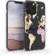 kwmobile telefoonhoesje voor Apple iPhone 13 Pro - Hoesje voor smartphone in zwart / meerkleurig / transparant - Travel Wereldkaart design